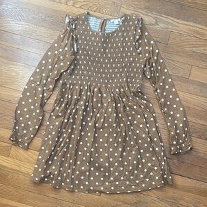 J Crew girls brown and white polka dot smocked dress size 12 EUC
